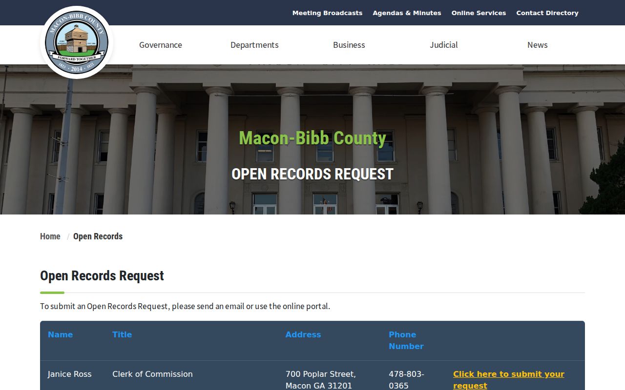 Macon public records request routing page